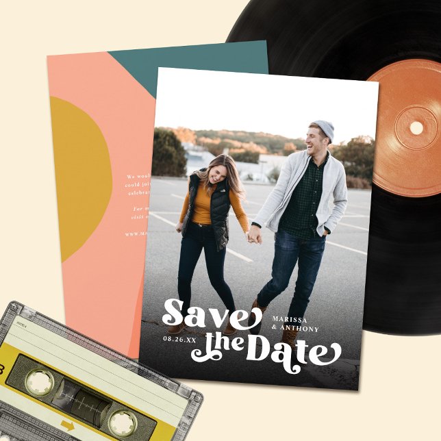 Colourful Modern Retro Full Photo Black Overlay   Save The Date (Creator Uploaded)