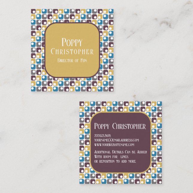 Colourful Modern Retro Pattern 16.11 Square Business Card (Front/Back)