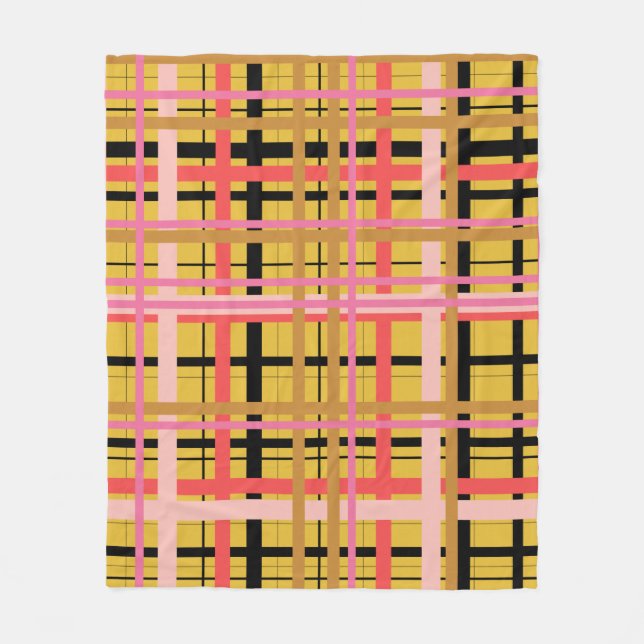 Colourful Modern Retro Plaid Pattern in Yellow  Fleece Blanket (Front)