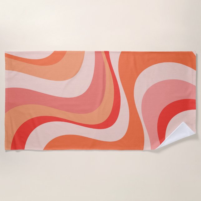Colourful modern retro waves design beach towel (Front)