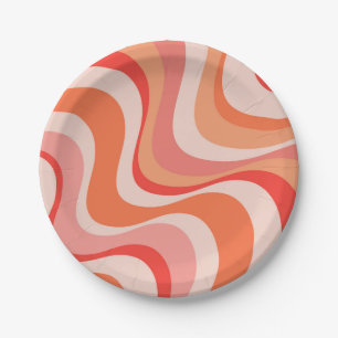 Colourful modern retro waves design paper plate