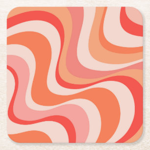 Colourful modern retro waves design square paper coaster