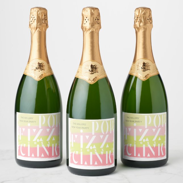 Colourful Modern Script New Years Party Sparkling Wine Label (Bottles)