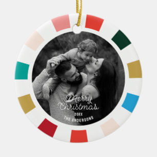 Colourful Modern Script One Photo Holiday  Ceramic Ornament