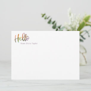 Colourful Modern Script Personalized Hello Name Card