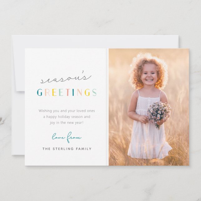 Colourful Modern Season's Greetings Family Photo Holiday Card (Front)