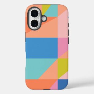 Colourful Modern Shapes in Bright Blue and Orange iPhone 16 Case