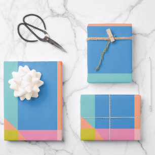 Colourful Modern Shapes in Bright Blue and Orange Wrapping Paper Sheet