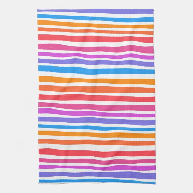 Colourful Modern Simple Stripes Rainbow Pattern Kitchen Towel (Vertical)
