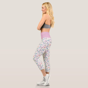 Colourful Modern Spring Wildflowers Pink & Girly Capri Leggings