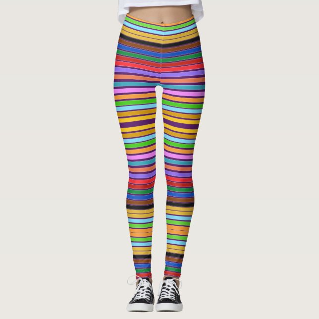 Colourful Modern Stripe Leggings (Front)