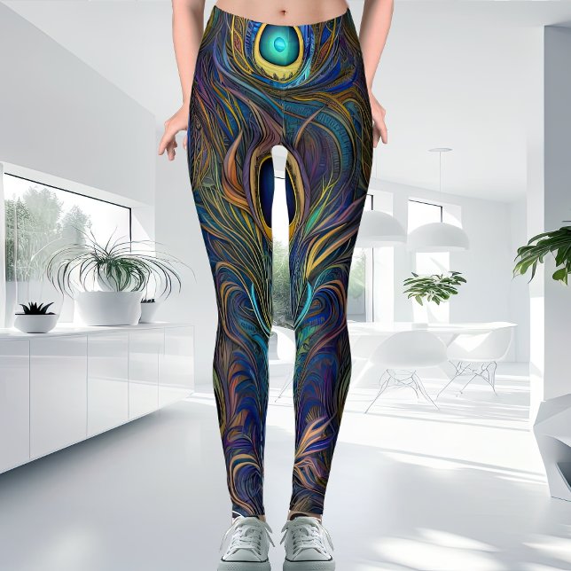 Colourful Modern Style Unique Peacock Feather Leggings (Creator Uploaded)