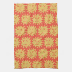Colourful Modern Suns Yellow Pattern Kitchen Towel