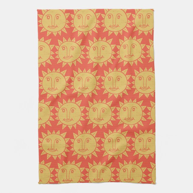 Colourful Modern Suns Yellow Pattern Kitchen Towel (Vertical)