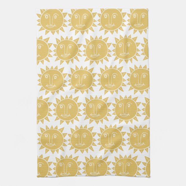 Colourful Modern Suns Yellow Pattern Kitchen Towel (Vertical)
