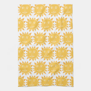 Colourful Modern Suns Yellow Pattern Kitchen Towel