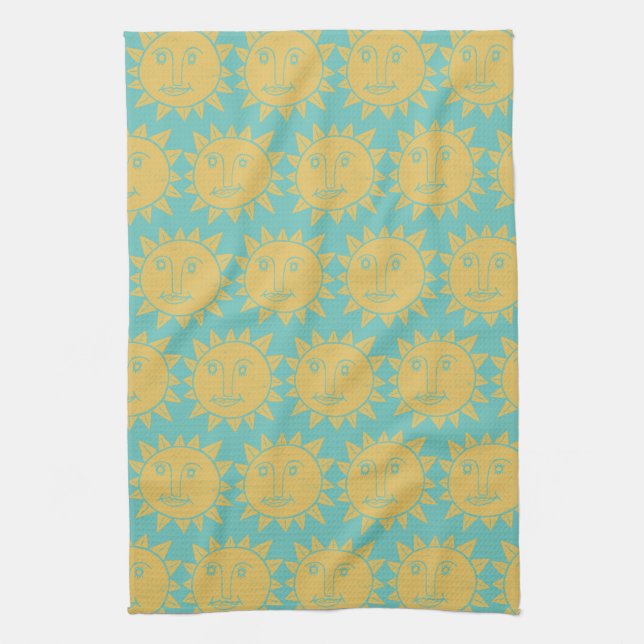 Colourful Modern Suns Yellow Pattern Kitchen Towel (Vertical)