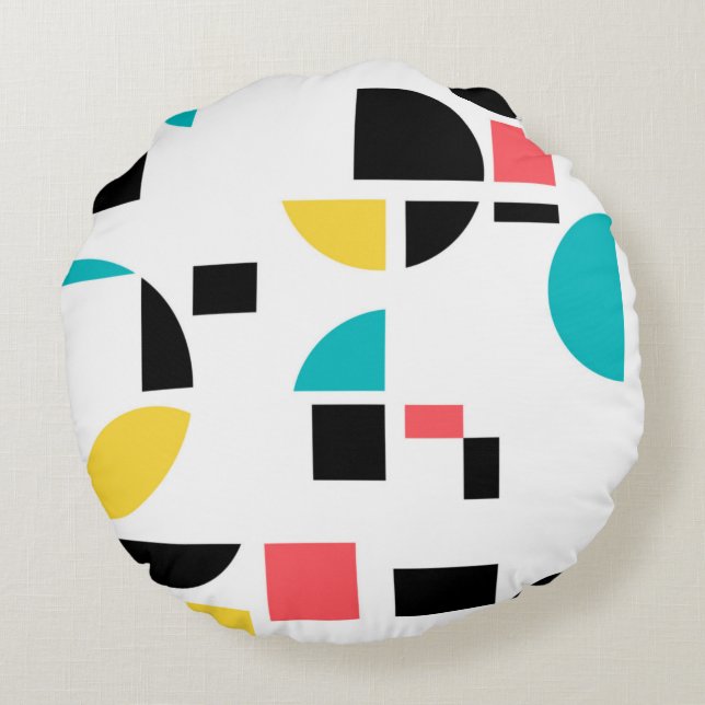 Colourful, modern, trendy, fun, cheerful geometric round pillow (Back)