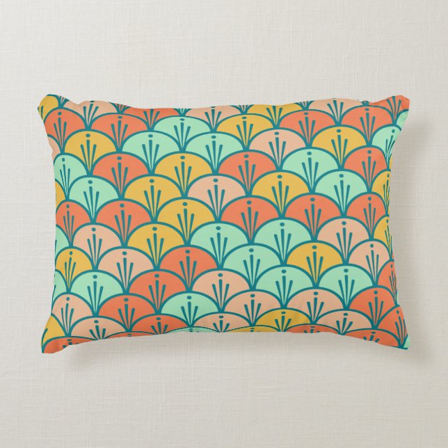 Colourful Modern Trendy Geometric Fish Scale Accent Pillow (Front)