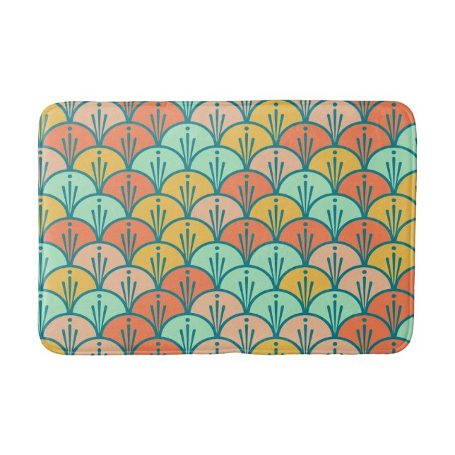 Colourful Modern Trendy Geometric Fish Scale Bath Mat (Front)