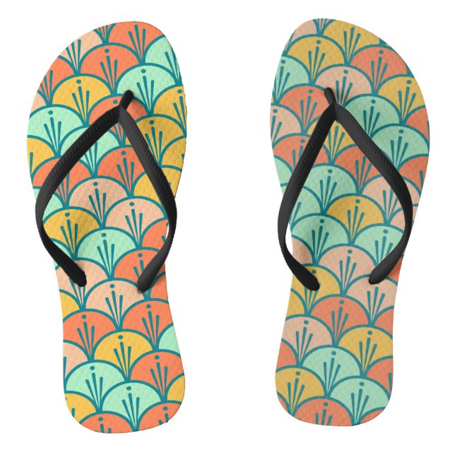 Colourful Modern Trendy Geometric Fish Scale Flip Flops (Footbed)