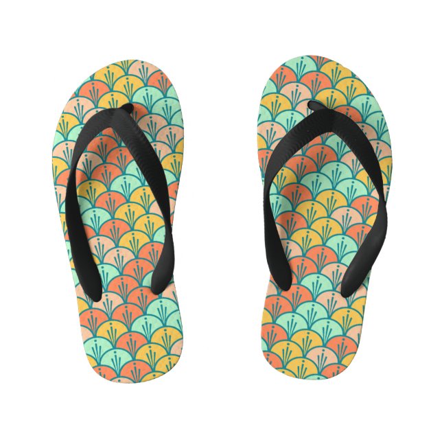 Colourful Modern Trendy Geometric Fish Scale Kid's Flip Flops (Footbed)