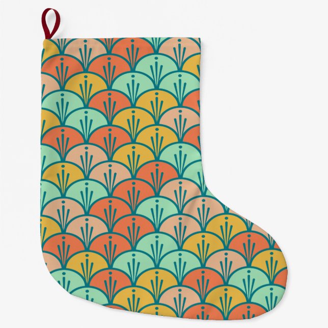 Colourful Modern Trendy Geometric Fish Scale Large Christmas Stocking (Front)