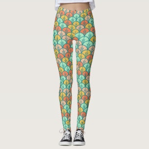 Colourful Modern Trendy Geometric Fish Scale Leggings