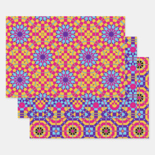 Colourful Modern Trendy Mosaic Geometric Patterns Wrapping Paper Sheet