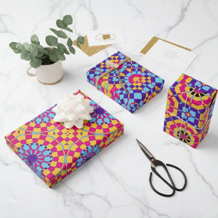 Colourful Modern Trendy Mosaic Geometric Patterns Wrapping Paper Sheet