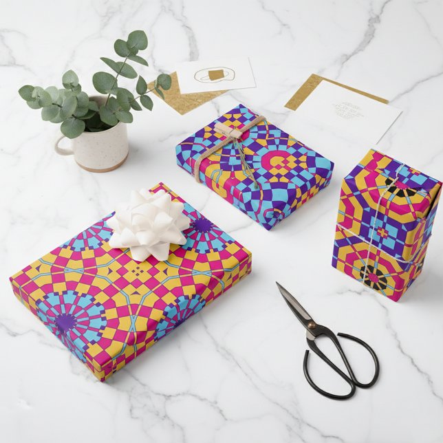 Colourful Modern Trendy Mosaic Geometric Patterns Wrapping Paper Sheet (Creator Uploaded)