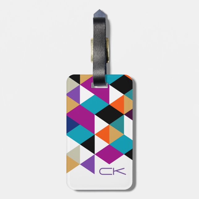 Colourful Modern Triangles Geometric Pattern Luggage Tag (Back Vertical)