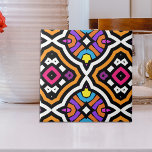 Colourful Modern Tribal Ethnic Geometric Pattern Tile<br><div class="desc">Modern colourful ceramic tile design featuring a mosaic pattern composed of geometric shapes in orange,  yellow,  purple,  pink,  black and white.</div>