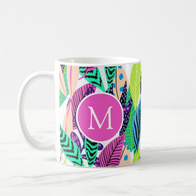 Colourful Modern Tropical Botanical Monogram Coffee Mug (Left)