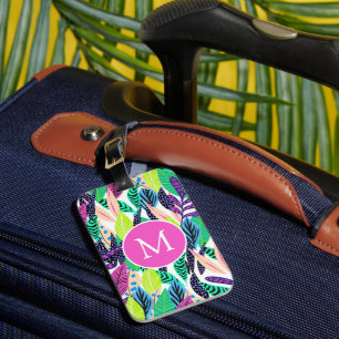 Colourful Modern Tropical Botanical Monogram Luggage Tag