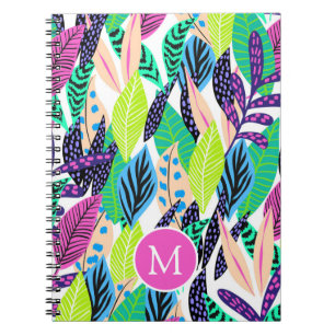 Colourful Modern Tropical Botanical Monogram Notebook
