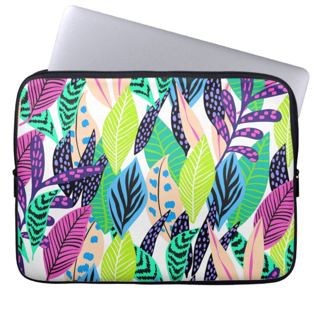 Colourful Modern Tropical Botanical Pattern Laptop Sleeve (Front)