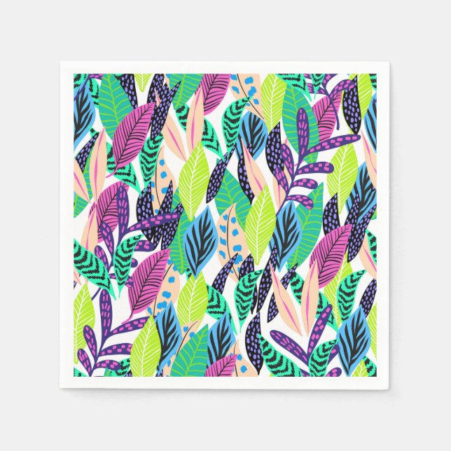Colourful Modern Tropical Botanical Pattern Napkin (Front)