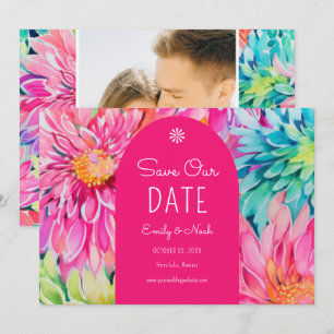 Colourful Modern Tropical Floral Wedding Photo Save The Date