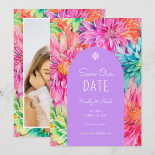Colourful Modern Tropical Floral Wedding Photo Save The Date