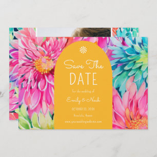 Colourful Modern Tropical Floral Wedding Photo Save The Date