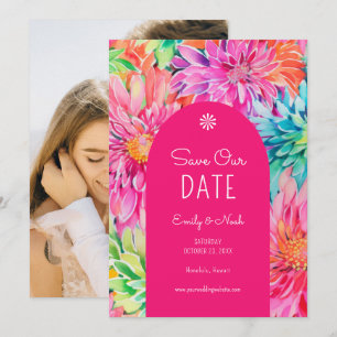 Colourful Modern Tropical Floral Wedding Photo Save The Date