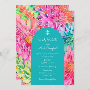 Colourful Modern Tropical Watercolor Floral Weddin Invitation