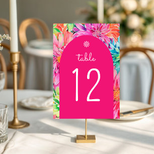 Colourful Modern Tropical Watercolor Floral Weddin Table Number
