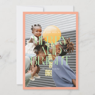 Colourful Modern Typographic Merry and Bright Phot Holiday Card