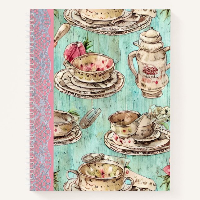 Colourful modern vintage painting blue wood Lace Notebook (Front)