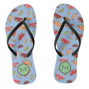 Colourful Modern Watermelon Pattern Monogram Flip Flops