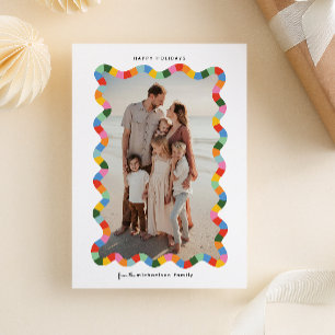 Colourful Modern Wavy Frame Folded Photo Christmas Card