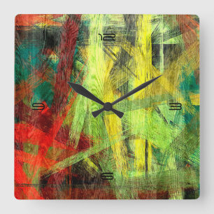 Colourful Modern Wood Grain Background #2 Square Wall Clock