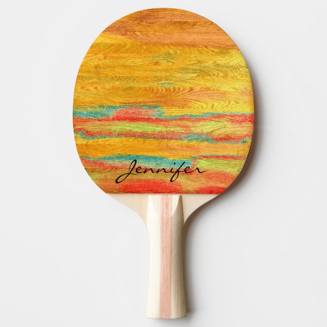 Colourful Modern Wood Grain Background Ping Pong Paddle (Front)